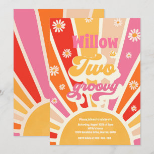 Invitación Dos Groovy Hippie Segundo Cumpleaños Sunshine Dais