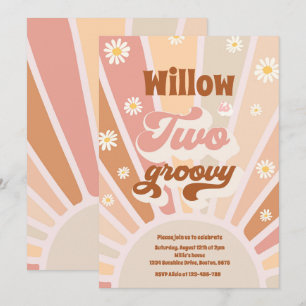 Invitación Dos Groovy Hippie Segundo Cumpleaños Sunshine Dais