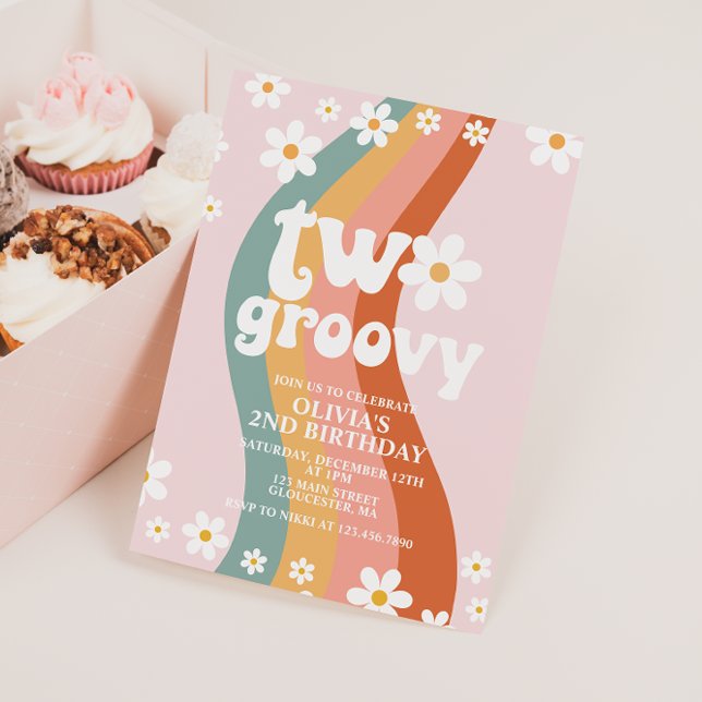 Invitación DOS Groovy margarita arcoíris cumpleaños 2 (Subido por el creador)
