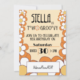 Invitación Dos Groovy Naranja Retro Flower Power 2º cumpleaño