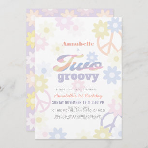 Invitación Dos Groovy Pastel Color Daisy 2º cumpleaños