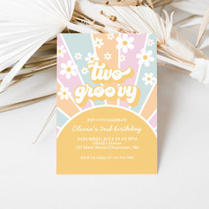 Invitación Dos groovy pastel retro girasoles boho florales