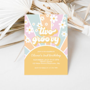 Invitación Dos Groovy Pastel Retro Sunshine daisy boho floral