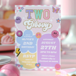 Invitación Dos Groovy Preppy Varsity Parche Segundo Fiesta de