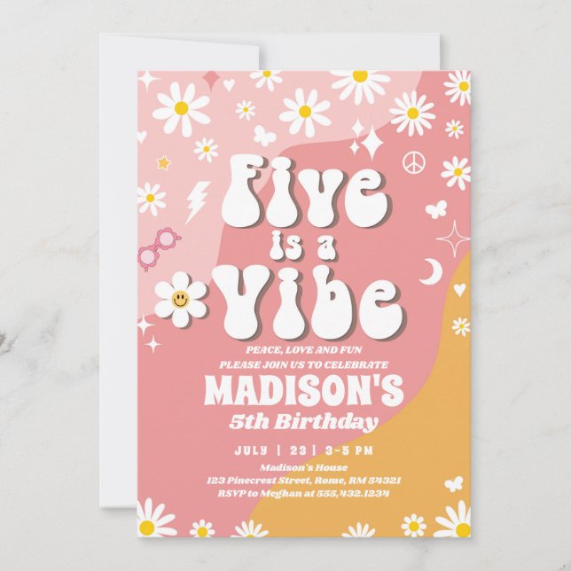 Invitación Dos Groovy quinto cumpleaños Fiesta de amor por la (Anverso)