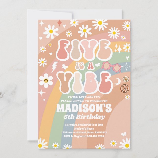 Invitación Dos Groovy quinto cumpleaños Fiesta de amor por la (Anverso)