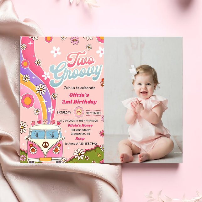 Invitación Dos Groovy Rainbow Floral foto de Fiesta de cumple (Subido por el creador)