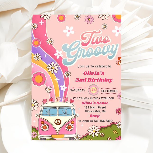 Invitación Dos Groovy Rainbow Floral segundo Fiesta de cumple (Subido por el creador)
