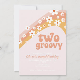 Invitación Dos Groovy Retro daisy boho floral segundo cumplea