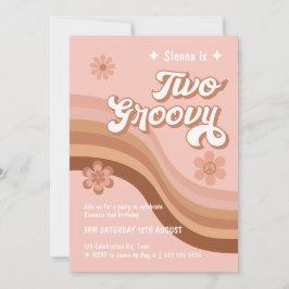 Invitación Dos Groovy Retro Daisy Chica Rosa Cumpleaños