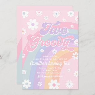 Invitación Dos Groovy Retro Daisy Pastel Aniversario del Arco