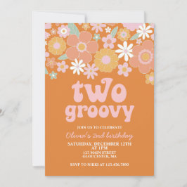 Invitación dos Groovy Retro Floral segundo cumpleaños