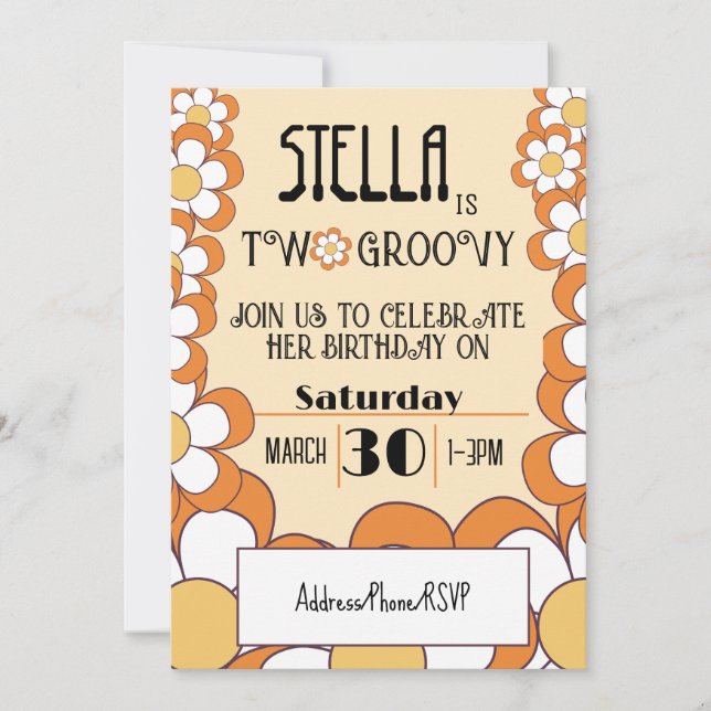 Invitación Dos Groovy Retro Naranja Poder de la Flor Cumpleañ (Anverso)