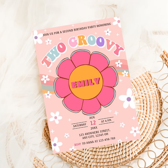 Invitación Dos Groovy Retro Rainbow segundo Fiesta de cumplea (Subido por el creador)