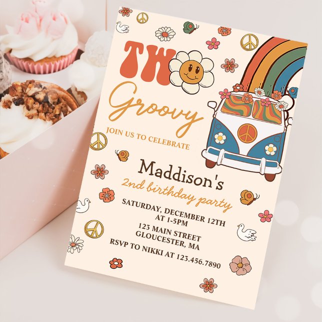 Invitación Dos Groovy Retro Rainbow segundo Fiesta de cumplea (Subido por el creador)