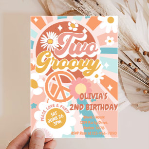 Invitación Dos Groovy Retro Sunshine Daisy Boho Segundo Cumpl