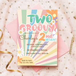 Invitación Dos Groovy Retro Sunshine Daisy Boho Segundo Cumpl