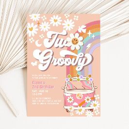 Invitación Dos Groovy Rosa Daisy Arcoiris Hippie segundo cump