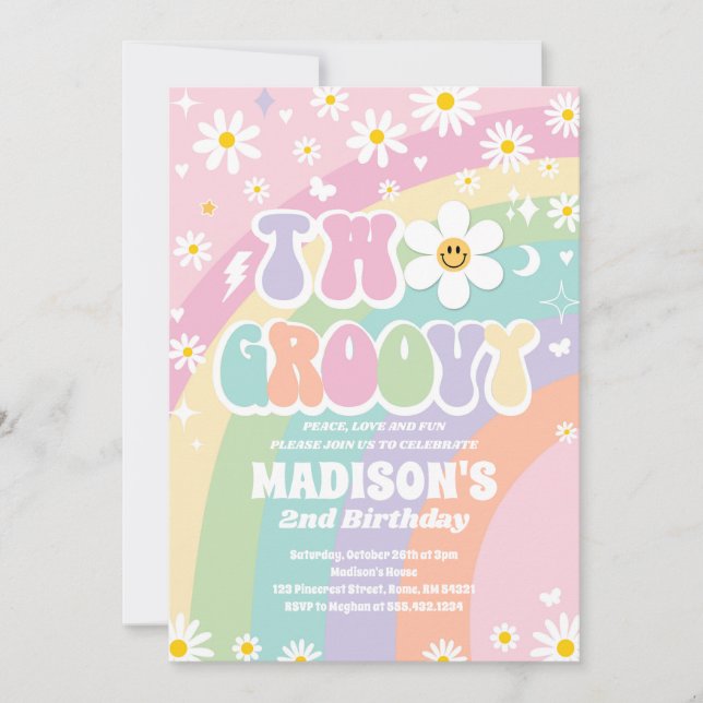 Invitación Dos Groovy segundo cumpleaños Fiesta de amor por l (Anverso)