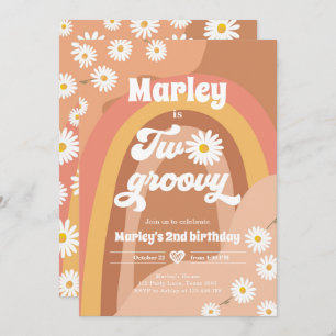 Invitación Dos Groovy Segundo Cumpleaños Retro Boho Daisy