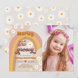 Invitación Dos Groovy Segundo Cumpleaños Retro Boho Daisy In