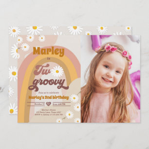 Invitación Dos Groovy Segundo Cumpleaños Retro Boho Daisy In