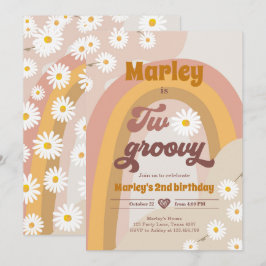 Invitación Dos Groovy Segundo Cumpleaños Retro Boho Daisy In