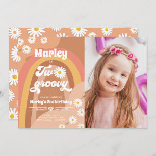 Invitación Dos Groovy Segundo Cumpleaños Retro Boho Daisy In