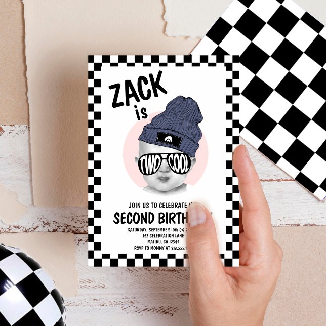 Invitación Dos Guay Segundo cumpleaños foto moderna blanco ne (Subido por el creador)