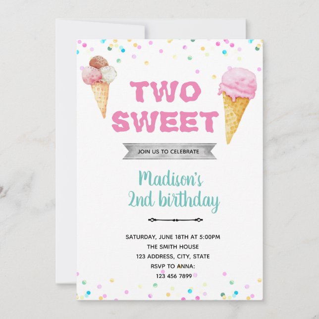 Invitación Dos helados dulces (Anverso)