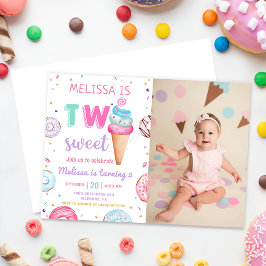 Invitación Dos helados dulces donut foto de segundo cumpleaño