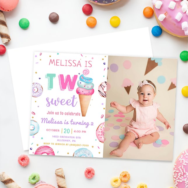 Invitación Dos helados dulces donut foto de segundo cumpleaño (Subido por el creador)