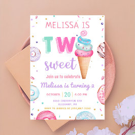 Invitación Dos helados dulces donut segundo cumpleaños