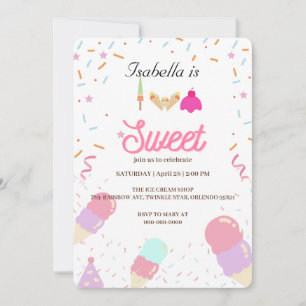 Invitación Dos helados dulces y Chica de segundo cumpleaños S