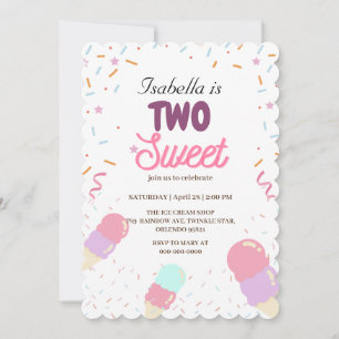 Invitación Dos helados dulces y Chica de segundo cumpleaños S