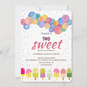 Invitación Dos helados dulces y paleta Chica de cumpleaños