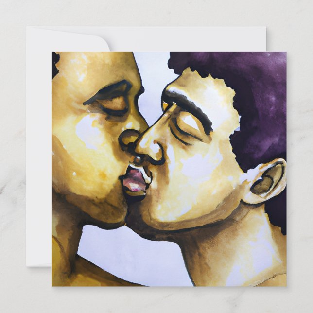 Invitación Dos hombres besando al Boda de la pareja biracial (Anverso)