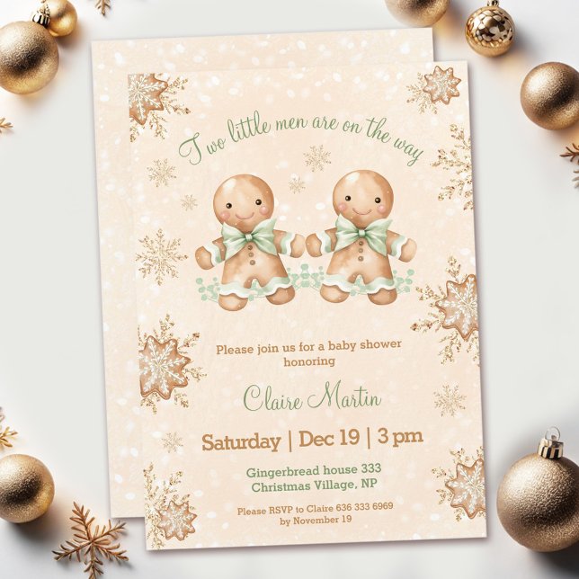 Invitación Dos hombres de jengibre gemelos Navidades Baby Sho (Two Gingerbread Men Twins Christmas Baby Shower Invitation)