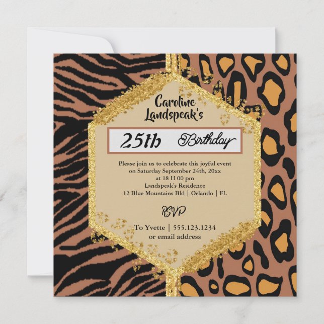 Invitación Dos impresiones de cebra leopardo y cumpleaños Pur (Anverso)