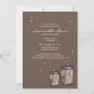 Invitación Dos jarras masón y luciérnagas duchas