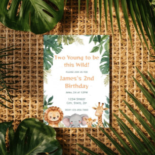 Invitación Dos Jóvenes Animales de Safari de la Selva Cumplea