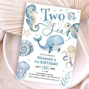 Invitación Dos La Cuta Azul Del Segundo Cumpleaños De Sea Boy