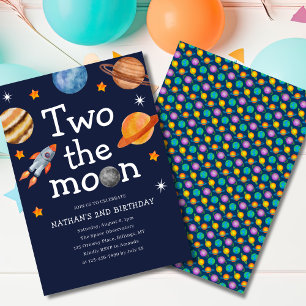 Invitación Dos la fiesta azul del segundo cumpleaños de Moon 