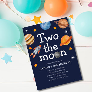 Invitación Dos la fiesta azul del segundo cumpleaños de Moon 
