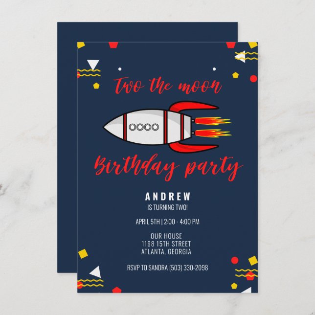 Invitación Dos la fiesta de cumpleaños número 2 de los chicos (Anverso / Reverso)