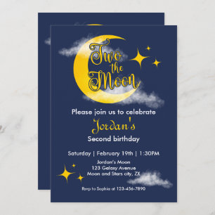 Invitación Dos La Luna Elegante Género Neutral Segundo Cumple