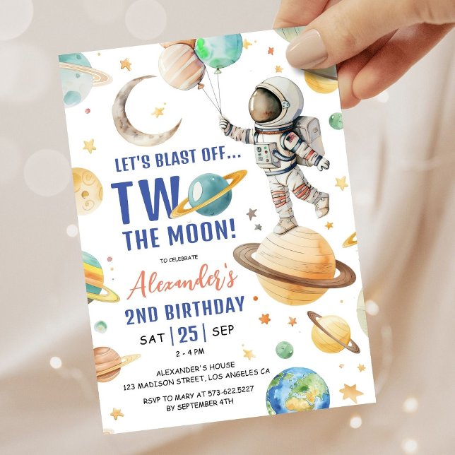 Invitación ¡Dos La Luna! Espacio Astronauta de Boy 2º cumplea (Subido por el creador)