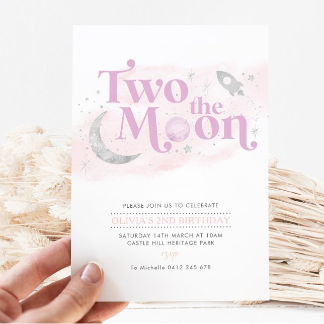 Invitación Dos La Moon Segundo Chica De Cumpleaños Plata Mora (Subido por el creador)