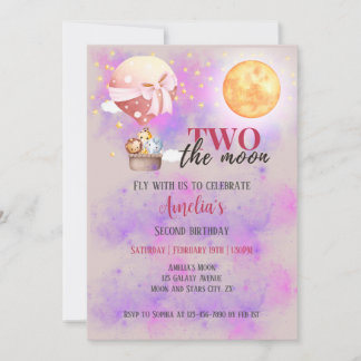 Invitación Dos Las Chicas De La Luna Animales Globo Segundo C