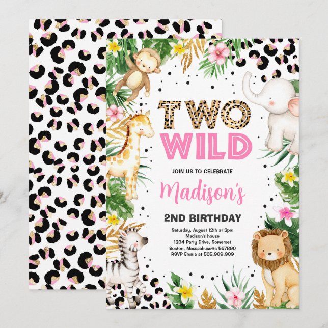Invitación Dos leopardo salvajes imprimen animales de Safari  (Anverso / Reverso)
